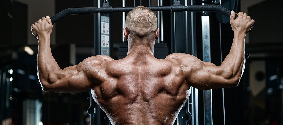 Anadrol - Male body builder working out back muscles in gym