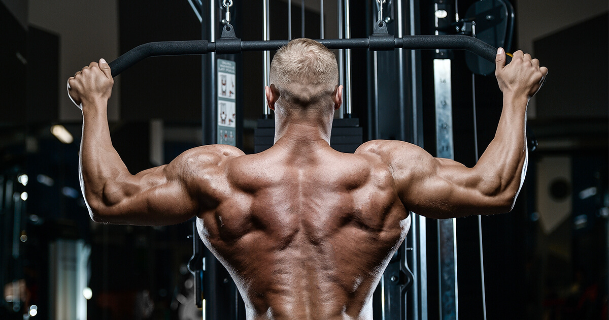 Anadrol - Male body builder working out back muscles in gym